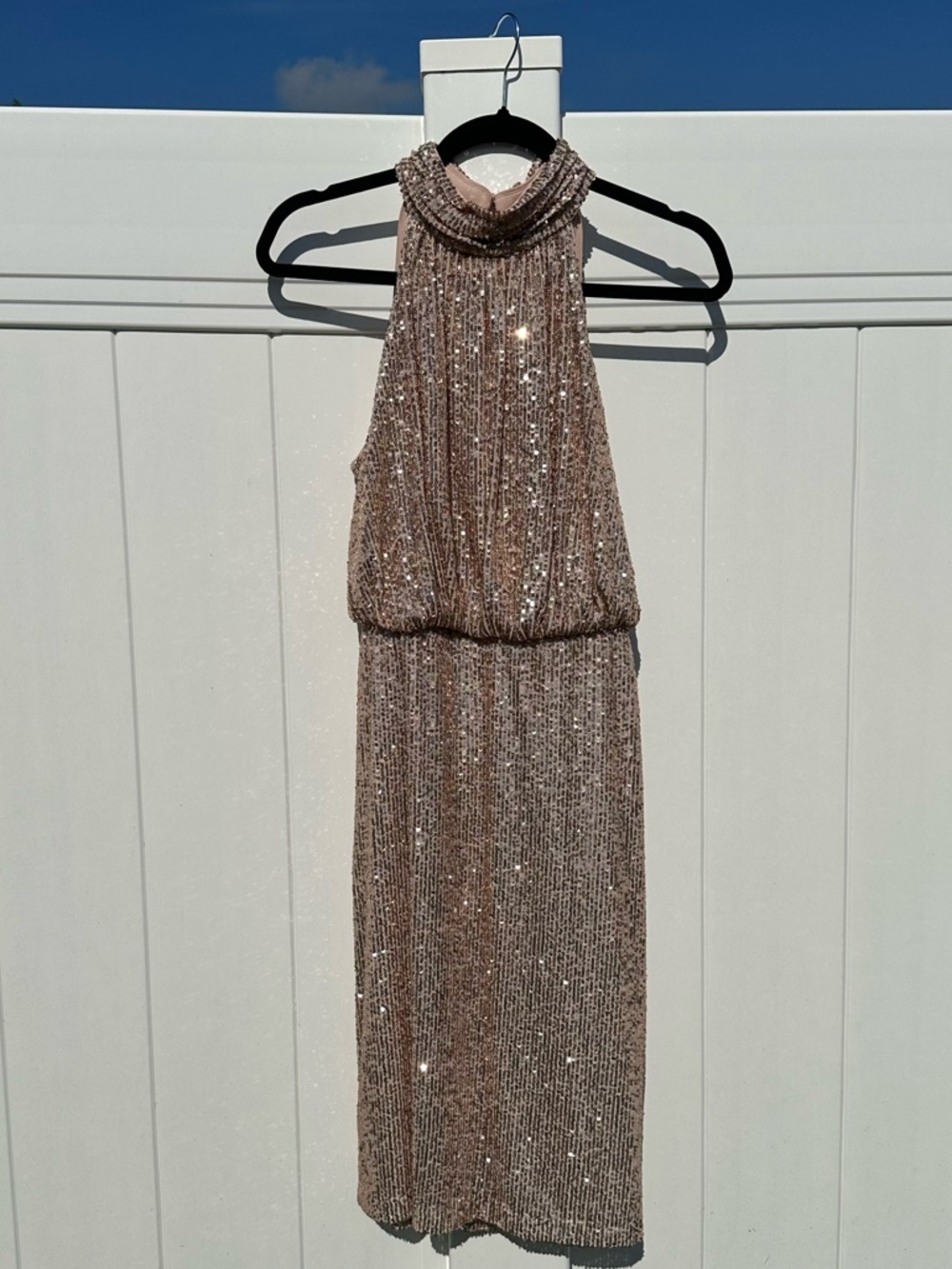 Eliza J Rose Gold Sequin Halter Cocktail Dress